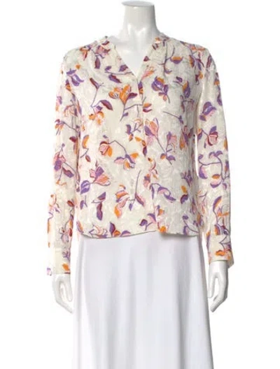 Pre-owned Zadig & Voltaire Floral Print V-neck Blouse In White