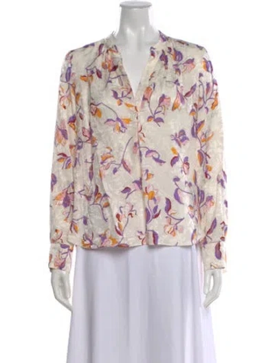 Pre-owned Zadig & Voltaire Floral Print V-neck Blouse In White