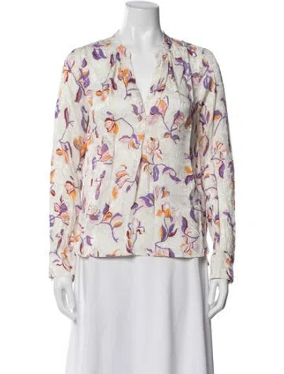 Pre-owned Zadig & Voltaire Floral Print V-neck Blouse In White