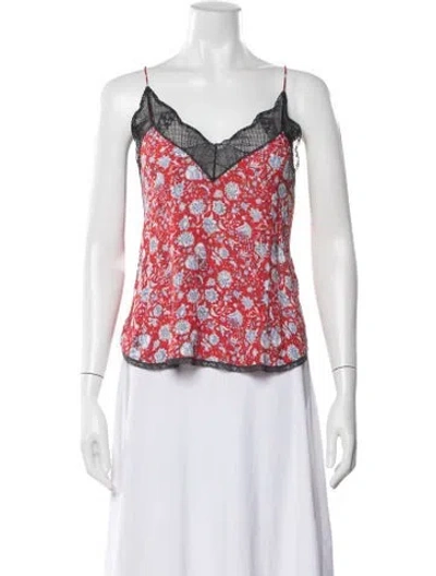Pre-owned Zadig & Voltaire Floral Print V-neck Top In Red