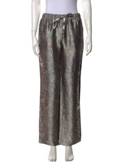 Pre-owned Zadig & Voltaire Floral Print Wide Leg Pants W/ Tags In Metallic/silver