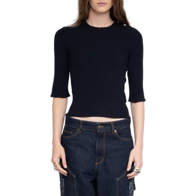 Zadig & Voltaire Fobee Rhinestone Rib Merino Wool Sweater In Black
