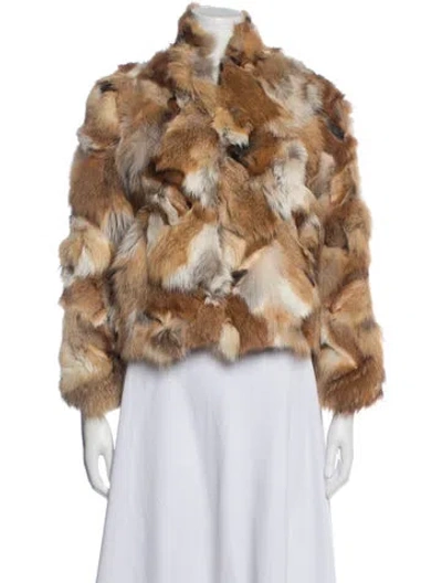 Pre-owned Zadig & Voltaire Fox Animal Print Fur Jacket In Brown