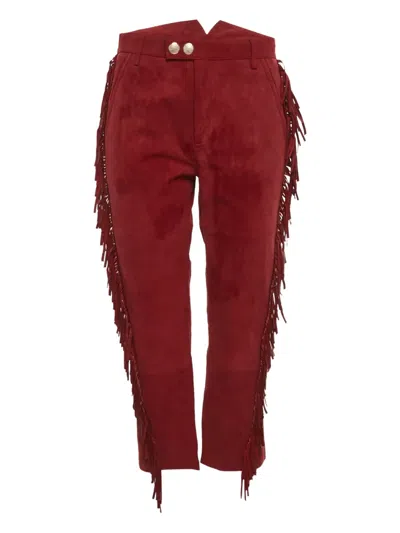 Pre-owned Zadig & Voltaire Fringe-detail Suede Trousers In Red