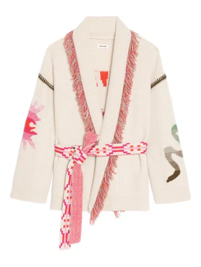 Zadig & Voltaire Fringed Belted Cardigan In Multi