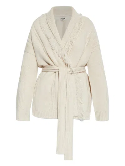 Zadig & Voltaire Fringed Belted Cardigan In White