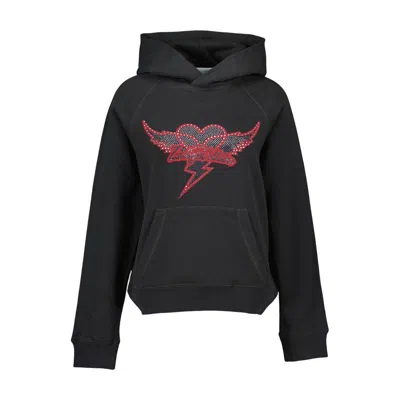 Zadig & Voltaire Georgy Heart Wings Strass Crystal Embellished Cotton Graphic Hoodie In Brown