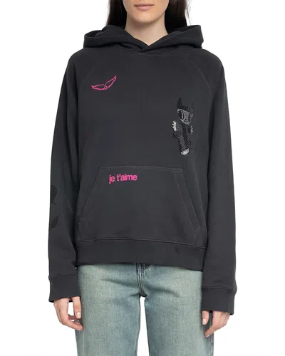 Zadig & Voltaire Georgy Mo Multi Heart Rhinestone Anthracite Sweatshirt- Exclusive In Black