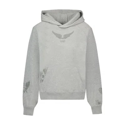ZADIG & VOLTAIRE ZADIG & VOLTAIRE GEORGY MO MULTICUSTO STRASS SWEAT TOP - COTTON - GREY