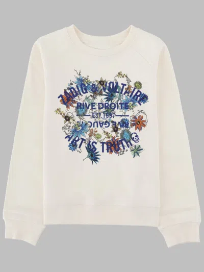 Zadig & Voltaire Girls Cotton Crewneck Sweatshirt With Graphic Print In White