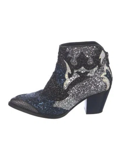 Pre-owned Zadig & Voltaire Glitter Graphic Print Western Boots In Metallic/silver