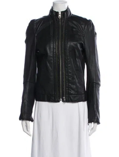 Pre-owned Zadig & Voltaire Goat Leather Biker Jacket In Black