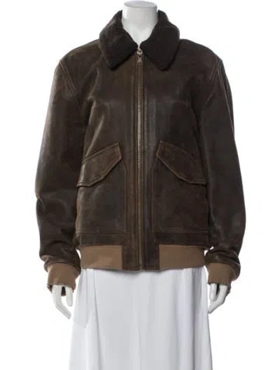 Pre-owned Zadig & Voltaire Goat Leather Bomber Jacket In Brown