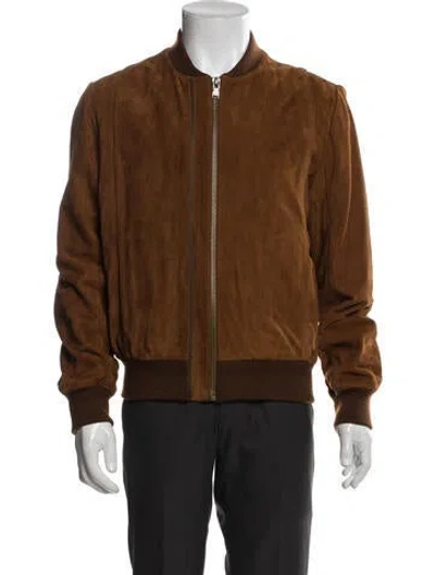 Pre-owned Zadig & Voltaire Goat Leather Graphic Print Bomber Jacket In Brown