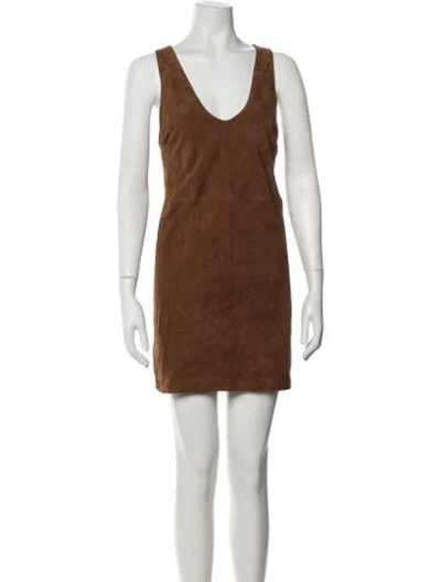 Pre-owned Zadig & Voltaire Goat Leather Mini Dress In Brown