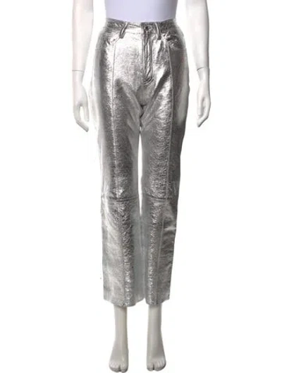 Pre-owned Zadig & Voltaire Goat Leather Straight Leg Pants In Grey/silver