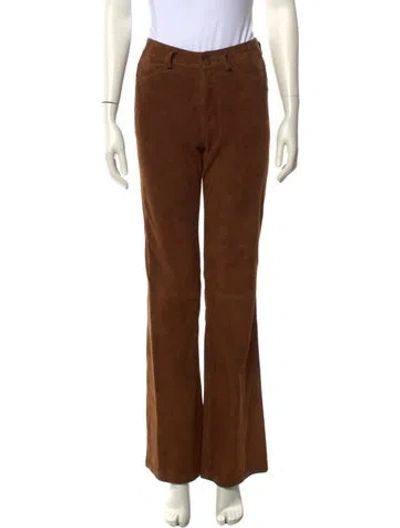 Pre-owned Zadig & Voltaire Goat Leather Wide Leg Pants In Brown