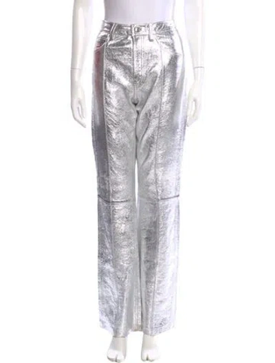 Pre-owned Zadig & Voltaire Goat Leather Wide Leg Pants In Silver