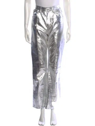 Pre-owned Zadig & Voltaire Goat Leather Wide Leg Pants In Silver