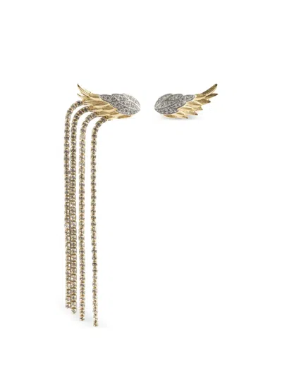 Zadig & Voltaire 락 페더 스트라스 펜던트 이어링 In Gold