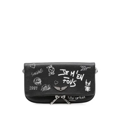 Zadig & Voltaire Zadig&voltaire Graffiti Print Leather Clutch In Black