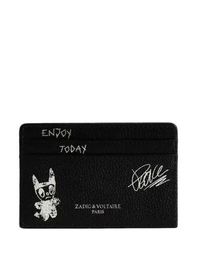 Zadig & Voltaire Graffiti-print Leather Cardholder In Black
