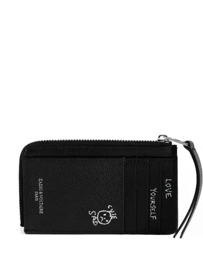 Zadig & Voltaire Graffiti-print Pebbled Cardholder In Black