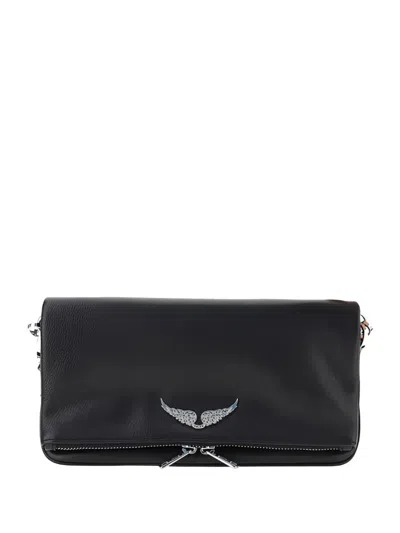 Zadig & Voltaire Grained Leather Logo-detail Shoulder Bag In Black