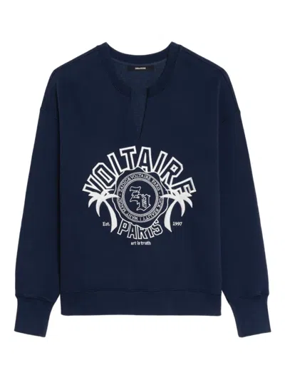 Zadig & Voltaire Graphic-embroidery T-neck Sweatshirt In Blue