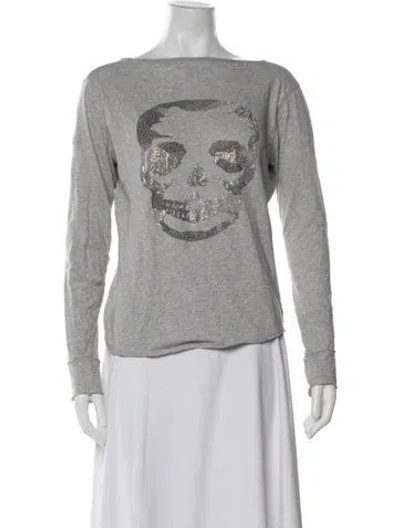 Pre-owned Zadig & Voltaire Graphic Print Bateau Neckline Sweatshirt In Gray