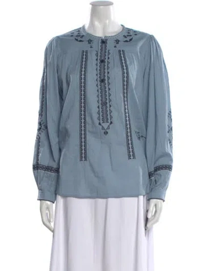 Pre-owned Zadig & Voltaire Graphic Print Crew Neck Blouse W/ Tags In Blue