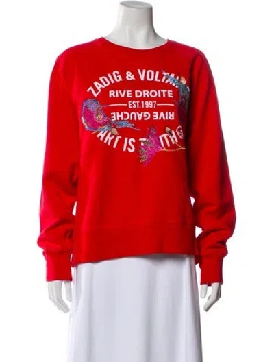 Pre-owned Zadig & Voltaire Graphic Print Crew Neck Sweater In Red