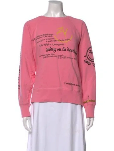Pre-owned Zadig & Voltaire Graphic Print Crew Neck Sweatshirt In Pink