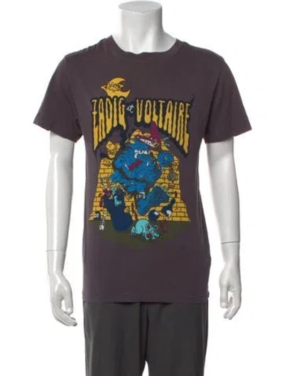 Pre-owned Zadig & Voltaire Graphic Print Crew Neck T-shirt In Grey/yellow