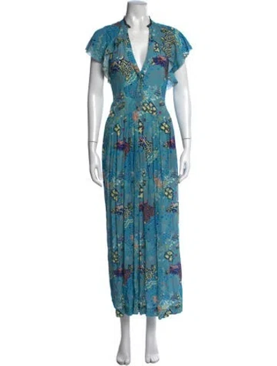 Pre-owned Zadig & Voltaire Graphic Print Long Dress In Blue