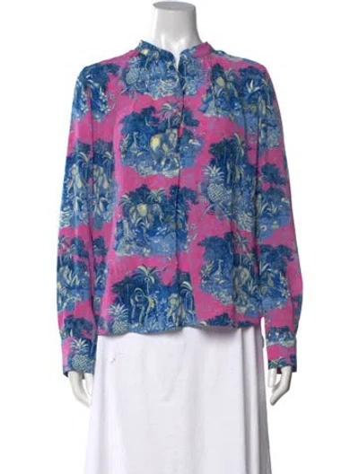 Pre-owned Zadig & Voltaire Graphic Print Long Sleeve Blouse In Blue