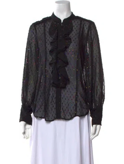 Pre-owned Zadig & Voltaire Graphic Print Long Sleeve Blouse W/ Tags In Black