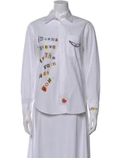Pre-owned Zadig & Voltaire Graphic Print Long Sleeve Button-up Top In White