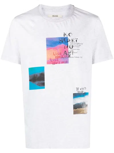 Zadig & Voltaire Graphic-print Mélange-effect T-shirt In Grey