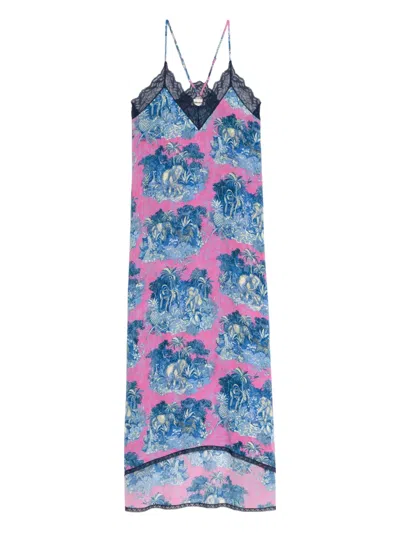 Zadig & Voltaire Graphic-print Midi Dress In Purple