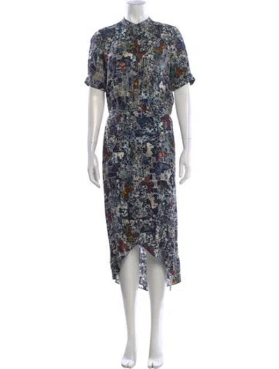 Pre-owned Zadig & Voltaire Graphic Print Midi Length Dress W/ Tags In Blue