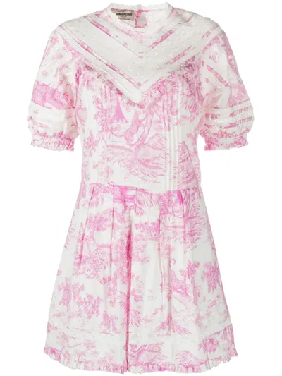 Zadig & Voltaire Graphic-print Puff-sleeve Dress In Toile