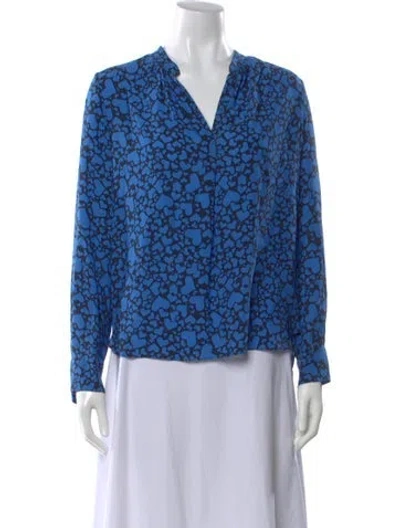 Pre-owned Zadig & Voltaire Graphic Print V-neck Blouse In Blue