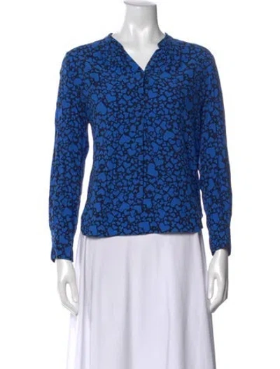 Pre-owned Zadig & Voltaire Graphic Print V-neck Blouse In Blue
