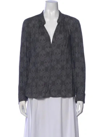 Pre-owned Zadig & Voltaire Graphic Print V-neck Blouse In Gray