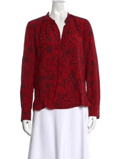 Pre-owned Zadig & Voltaire Graphic Print V-neck Blouse In Red