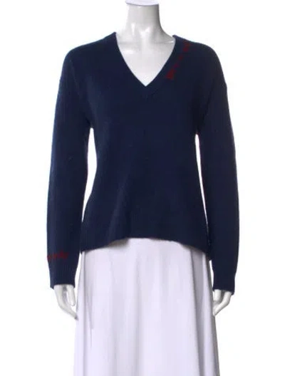Pre-owned Zadig & Voltaire Graphic Print V-neck Sweater In Blue