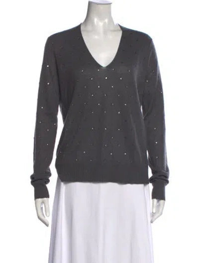 Pre-owned Zadig & Voltaire Graphic Print V-neck Sweater In Gray