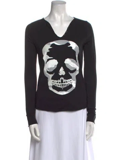 Pre-owned Zadig & Voltaire Graphic Print V-neck Sweatshirt W/ Tags In Black