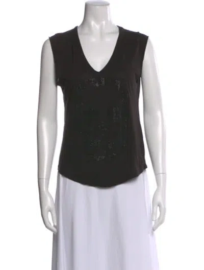 Pre-owned Zadig & Voltaire Graphic Print V-neck T-shirt In Black